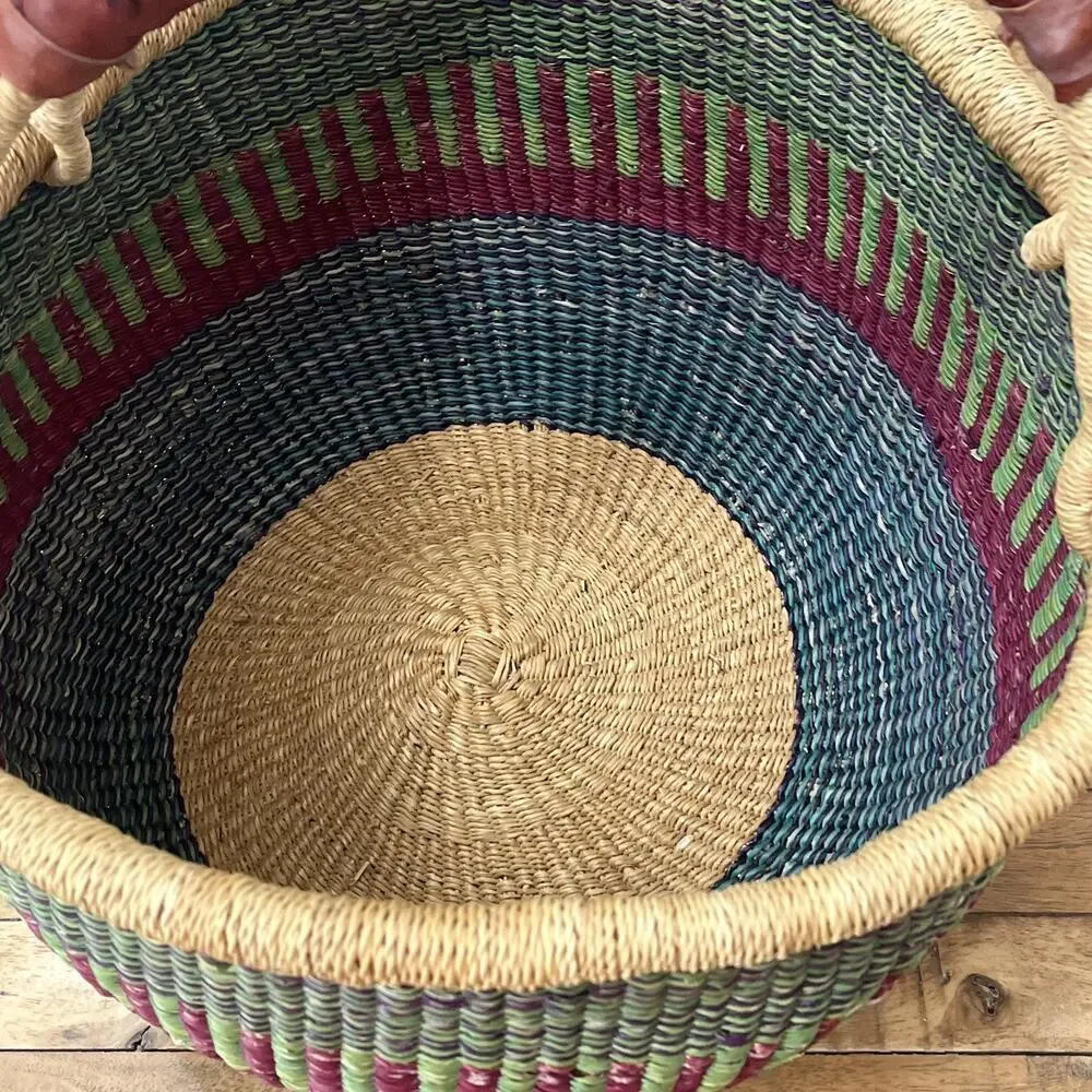 Vintage Hand-woven African Bolga Basket Leather Handle 15